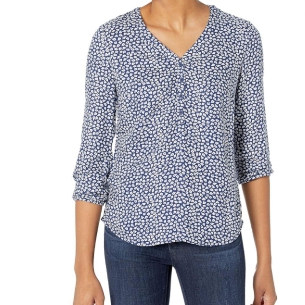 XL Amazon Essentials Womens 3/4 Sleeve Button Popover Shirt Loose-Fit V-Neck Top